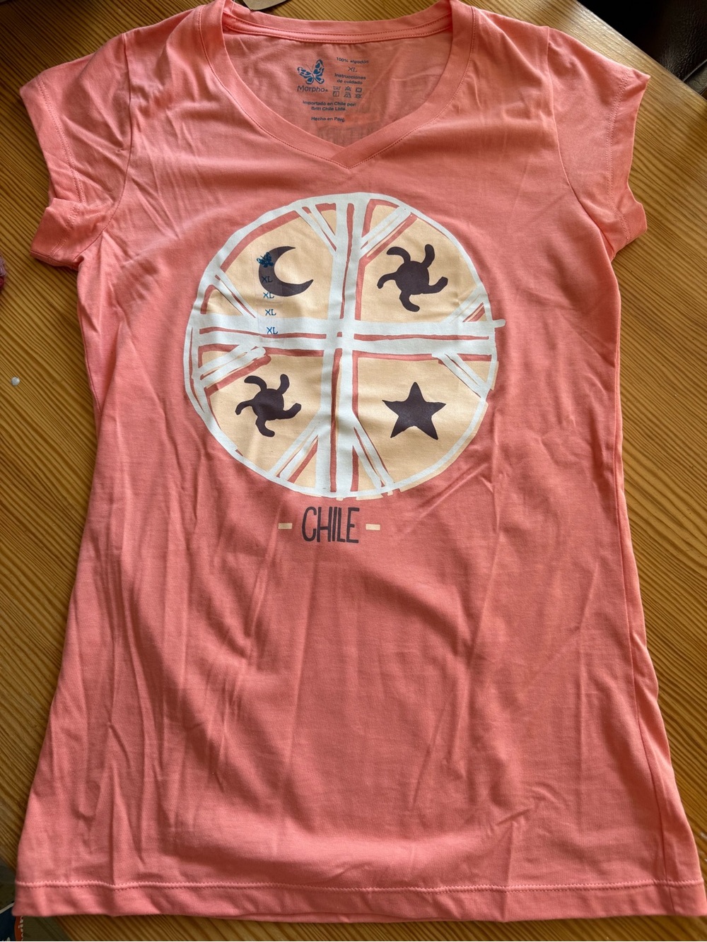 NWT Womens Coral Pink V-Neck Graphic Tee, XL fits like a Medium - Picture 5 of 6